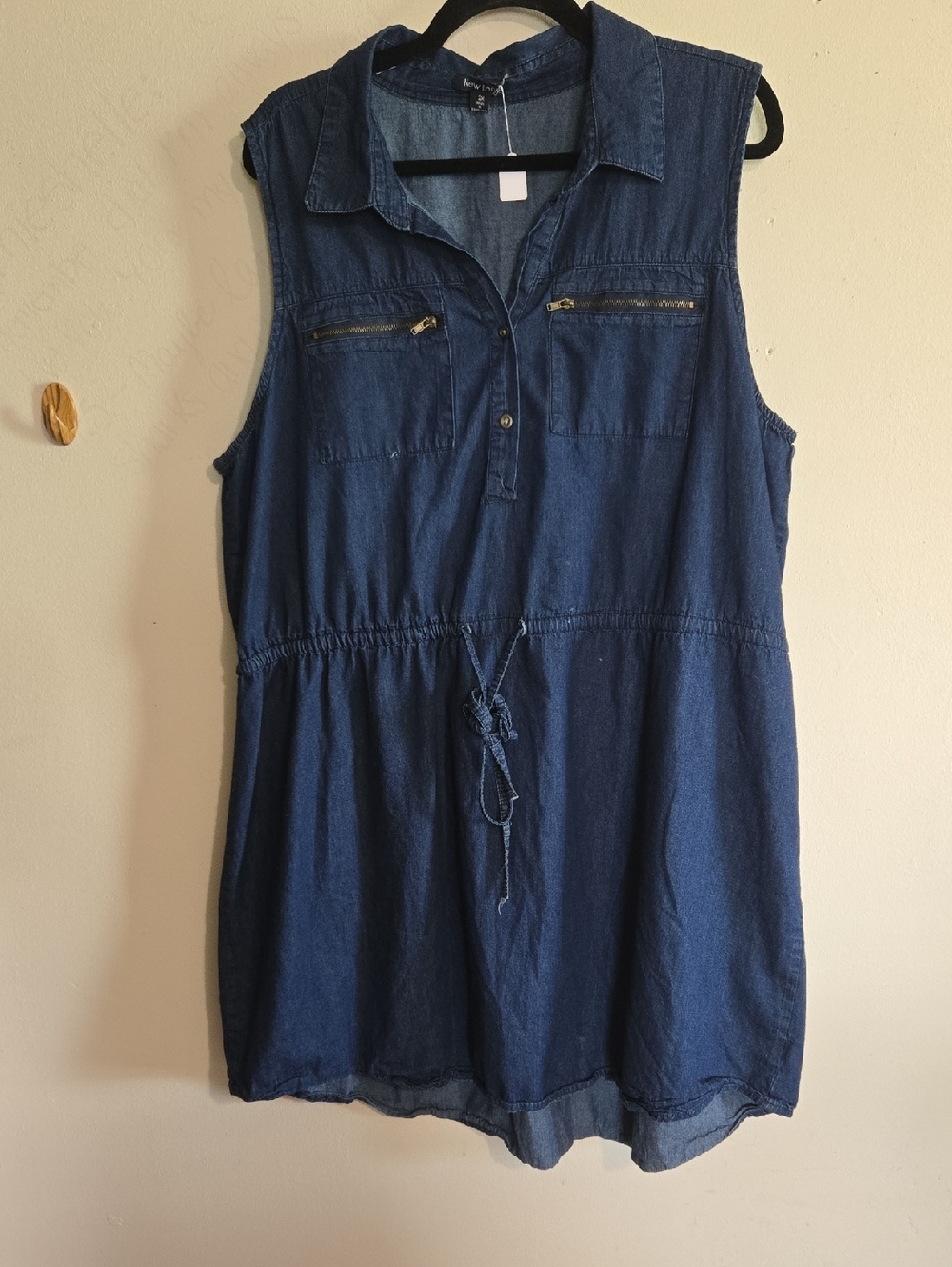 DR19 New Look Dark Blue Midi Shirt Dress Sz 2X Drawstring Waist Sleeveless - Picture 1 of 10